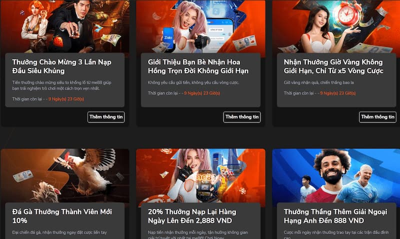 Me88 - Thiên đường cá cược, chơi game hấp dẫn nhất hiện nay 6 Khuyến Mãi